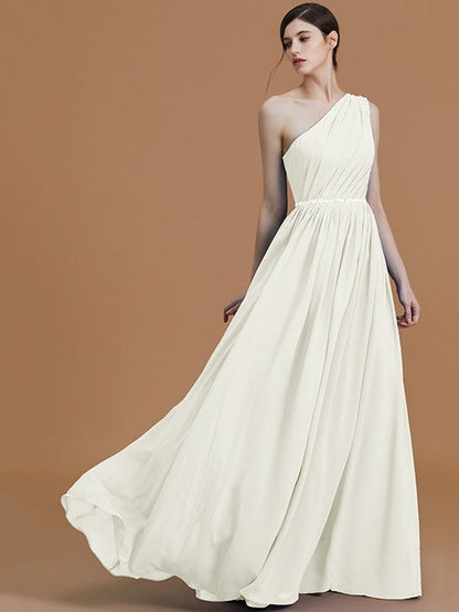 Classy Sleeveless One Shoulders Beading Chiffon Bridesmaid Dresses