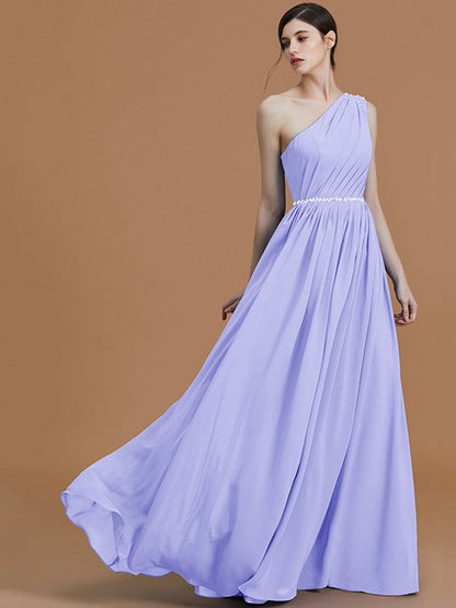 Classy Sleeveless One Shoulders Beading Chiffon Bridesmaid Dresses