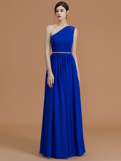 Classy Sleeveless One Shoulders Beading Chiffon Bridesmaid Dresses