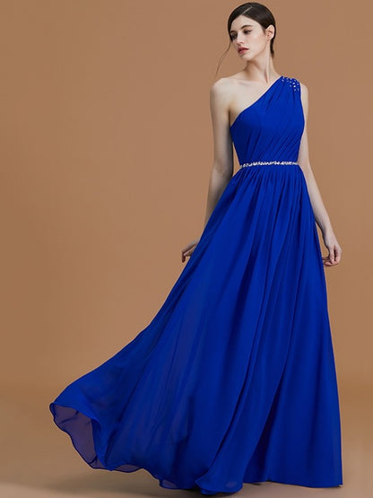 Classy Sleeveless One Shoulders Beading Chiffon Bridesmaid Dresses