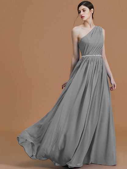 Classy Sleeveless One Shoulders Beading Chiffon Bridesmaid Dresses