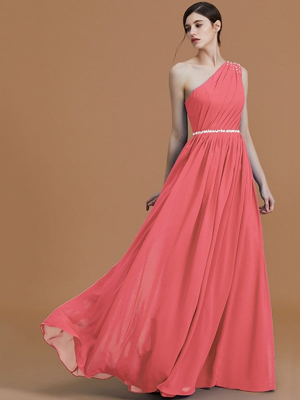 Classy Sleeveless One Shoulders Beading Chiffon Bridesmaid Dresses