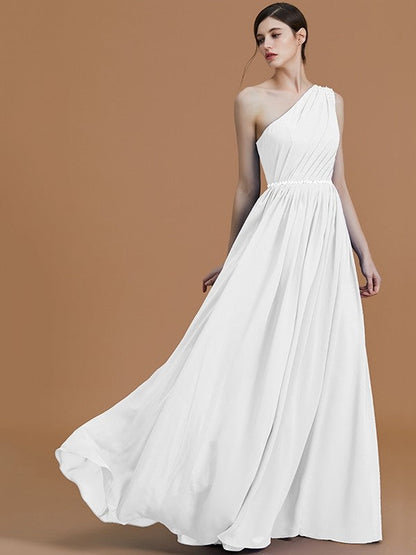 Classy Sleeveless One Shoulders Beading Chiffon Bridesmaid Dresses