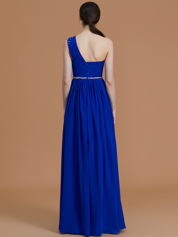 Classy Sleeveless One Shoulders Beading Chiffon Bridesmaid Dresses