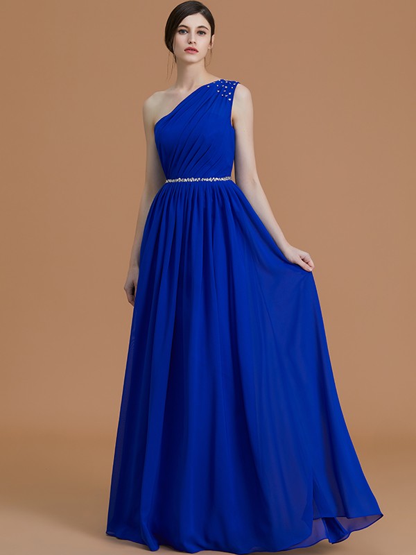 Classy Sleeveless One Shoulders Beading Chiffon Bridesmaid Dresses