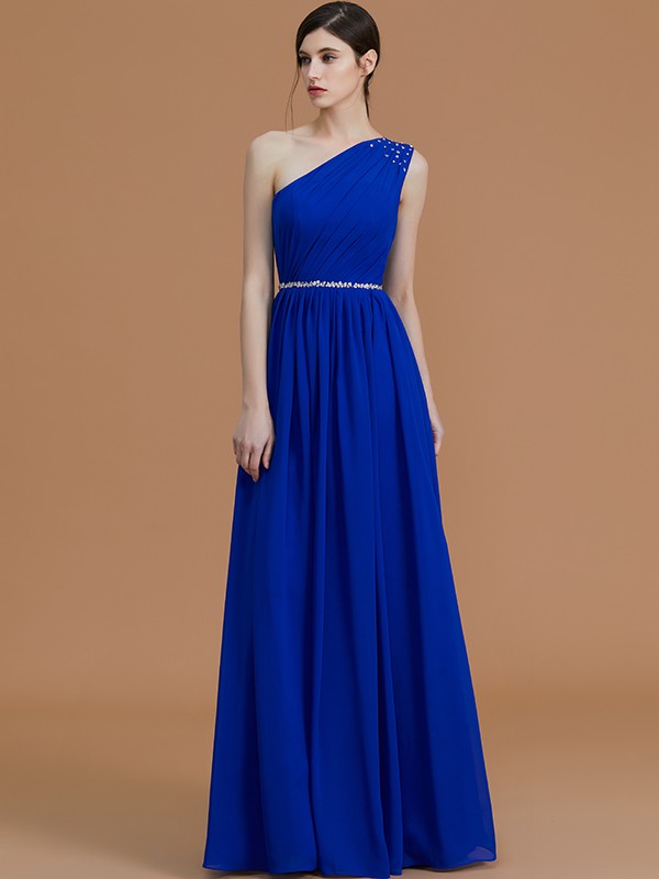 Classy Sleeveless One Shoulders Beading Chiffon Bridesmaid Dresses