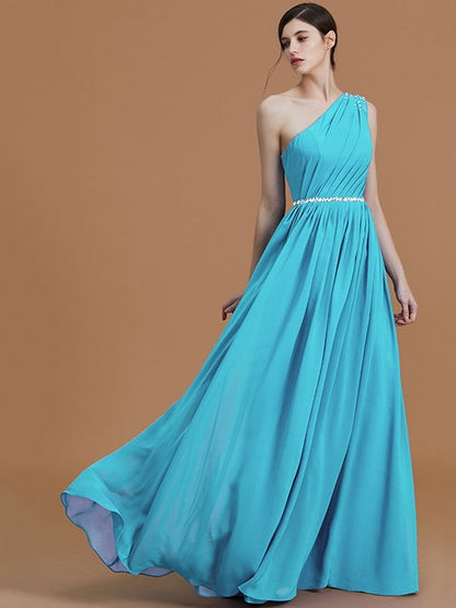 Classy Sleeveless One Shoulders Beading Chiffon Bridesmaid Dresses