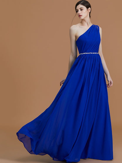 Classy Sleeveless One Shoulders Beading Chiffon Bridesmaid Dresses