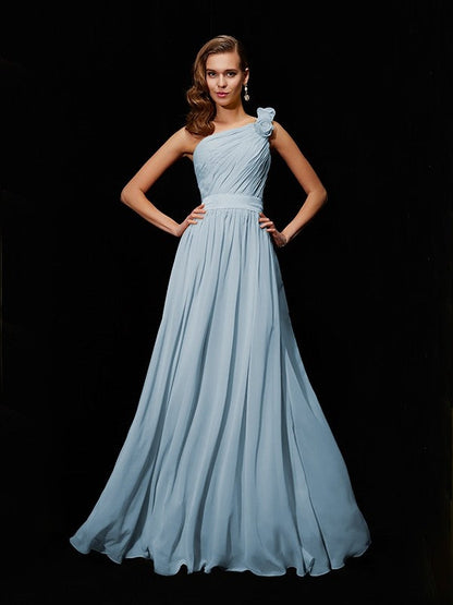 Classy Sleeveless One Shoulders Hand-Made Flower Long Chiffon Bridesmaid Dresses