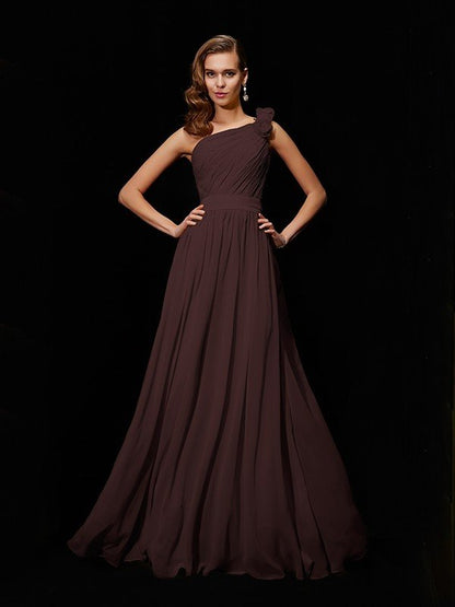 Classy Sleeveless One Shoulders Hand-Made Flower Long Chiffon Bridesmaid Dresses