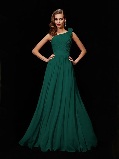 Classy Sleeveless One Shoulders Hand-Made Flower Long Chiffon Bridesmaid Dresses