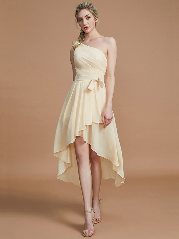 Classy Sleeveless One Shoulders Layers Asymmetrical Chiffon Bridesmaid Dresses