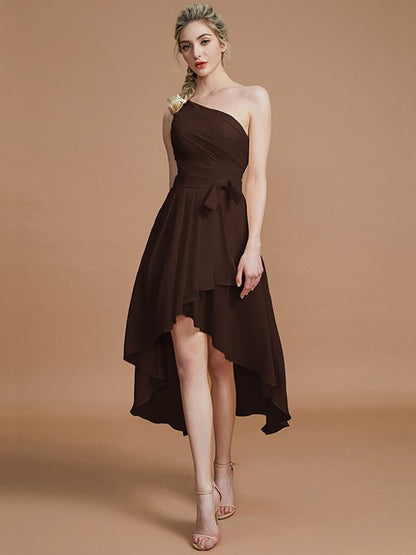 Classy Sleeveless One Shoulders Layers Asymmetrical Chiffon Bridesmaid Dresses