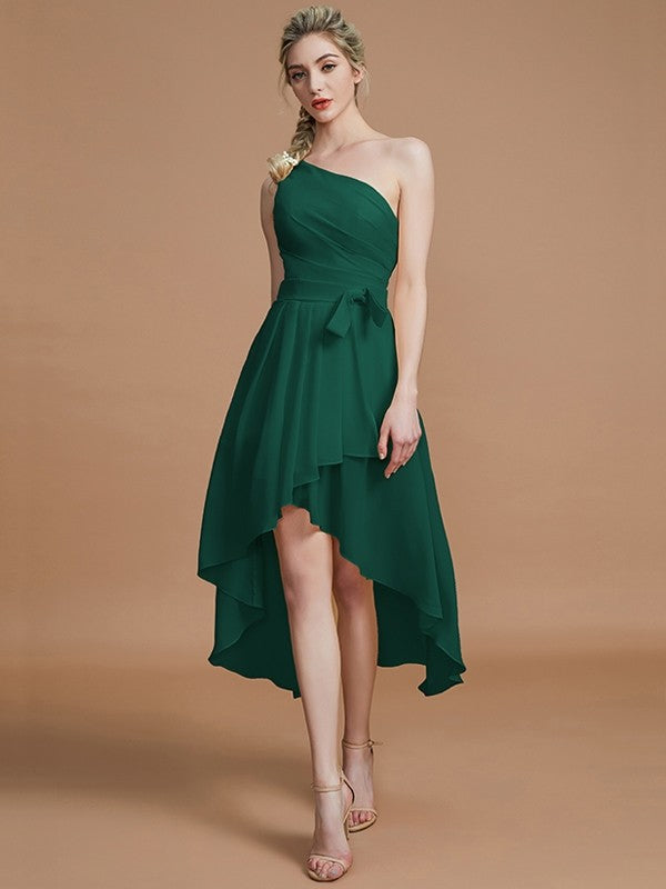 Classy Sleeveless One Shoulders Layers Asymmetrical Chiffon Bridesmaid Dresses