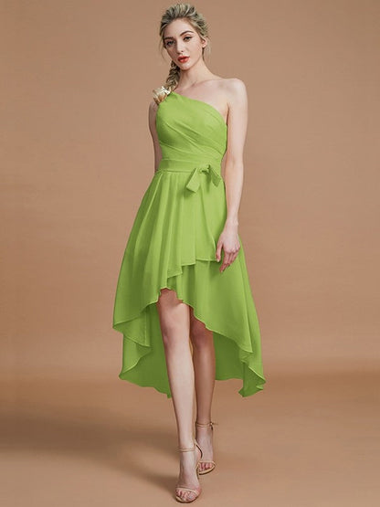 Classy Sleeveless One Shoulders Layers Asymmetrical Chiffon Bridesmaid Dresses