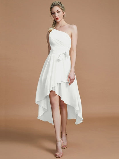 Classy Sleeveless One Shoulders Layers Asymmetrical Chiffon Bridesmaid Dresses