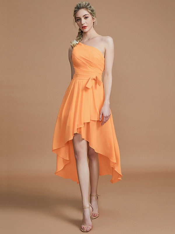 Classy Sleeveless One Shoulders Layers Asymmetrical Chiffon Bridesmaid Dresses