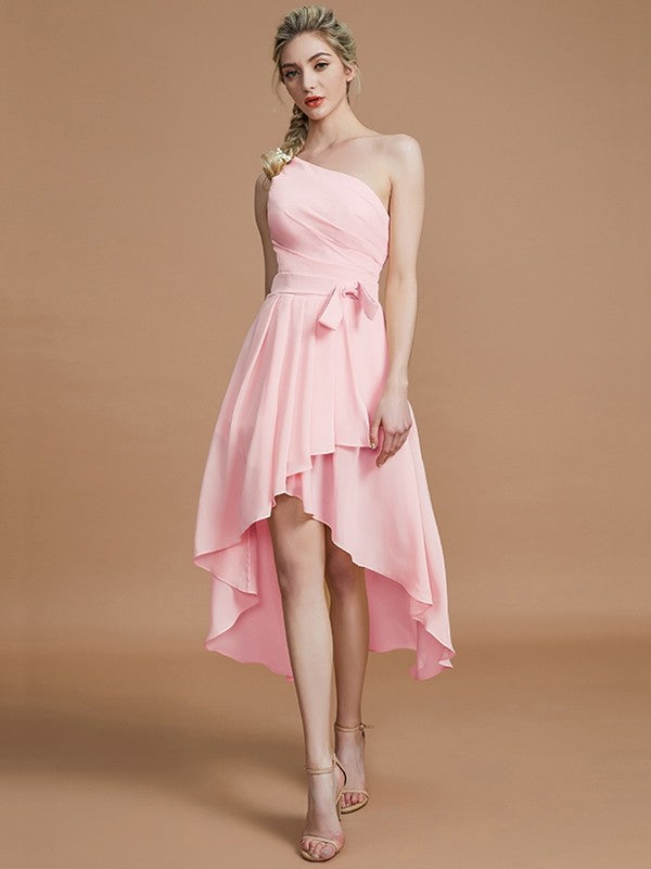 Classy Sleeveless One Shoulders Layers Asymmetrical Chiffon Bridesmaid Dresses