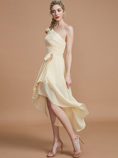 Classy Sleeveless One Shoulders Layers Asymmetrical Chiffon Bridesmaid Dresses