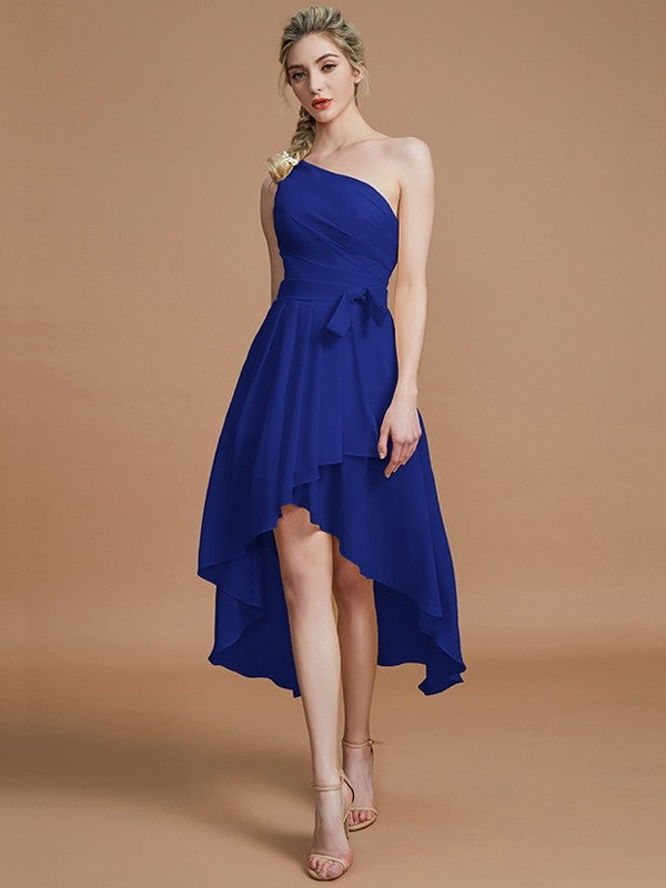 Classy Sleeveless One Shoulders Layers Asymmetrical Chiffon Bridesmaid Dresses