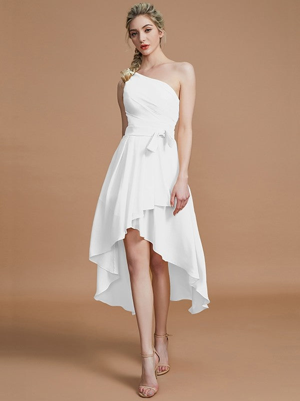 Classy Sleeveless One Shoulders Layers Asymmetrical Chiffon Bridesmaid Dresses