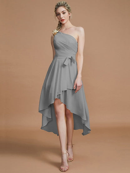 Classy Sleeveless One Shoulders Layers Asymmetrical Chiffon Bridesmaid Dresses