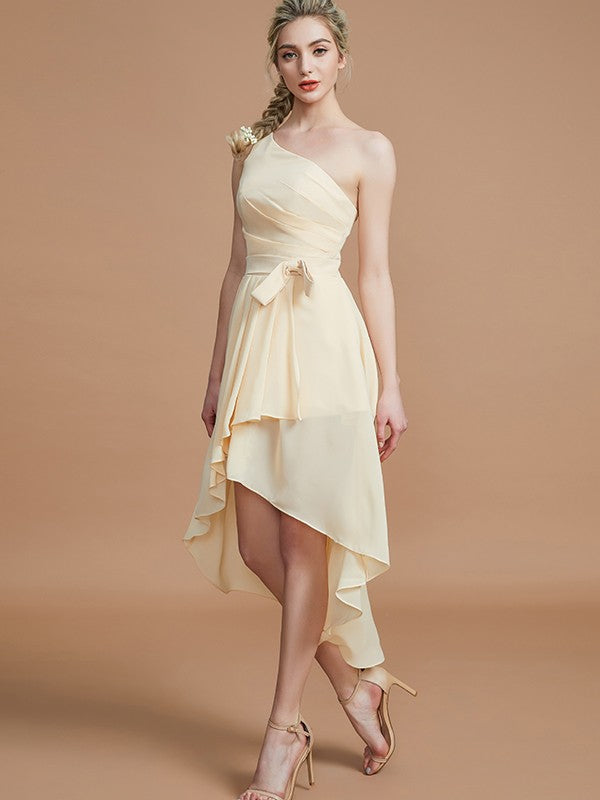 Classy Sleeveless One Shoulders Layers Asymmetrical Chiffon Bridesmaid Dresses