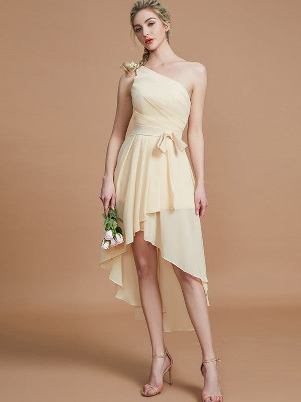 Classy Sleeveless One Shoulders Layers Asymmetrical Chiffon Bridesmaid Dresses