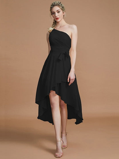 Classy Sleeveless One Shoulders Layers Asymmetrical Chiffon Bridesmaid Dresses