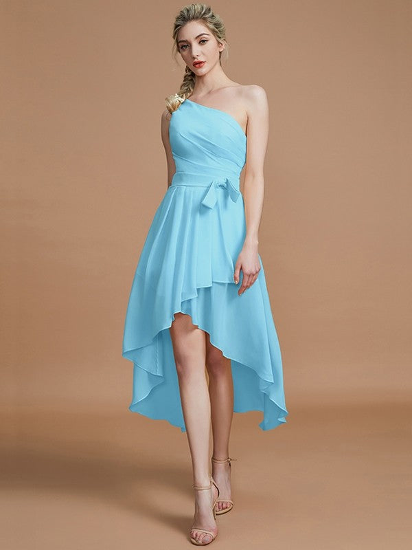 Classy Sleeveless One Shoulders Layers Asymmetrical Chiffon Bridesmaid Dresses