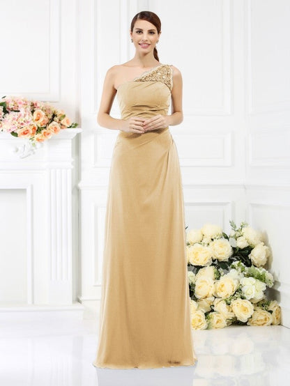 Classy Sleeveless One Shoulders Long Satin Bridesmaid Dresses