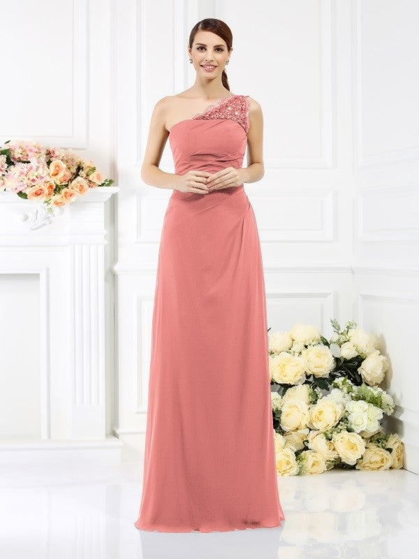 Classy Sleeveless One Shoulders Long Satin Bridesmaid Dresses