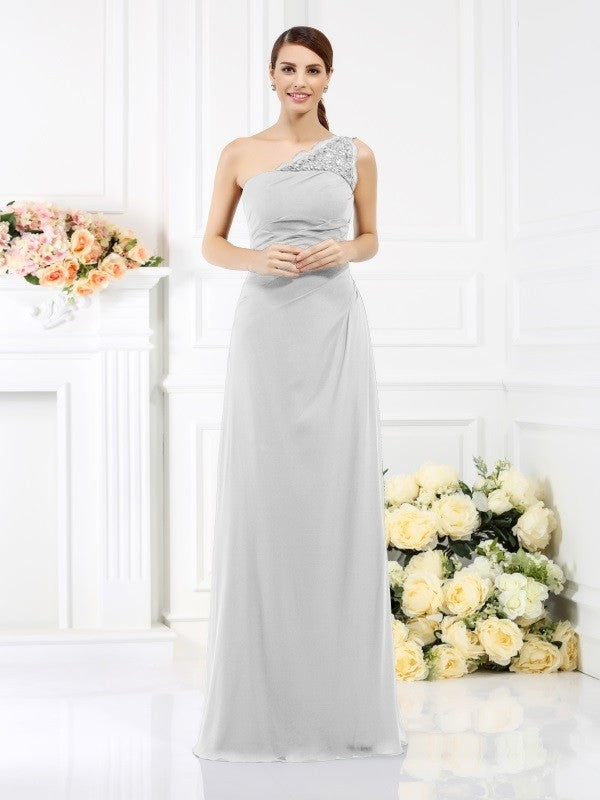 Classy Sleeveless One Shoulders Long Satin Bridesmaid Dresses