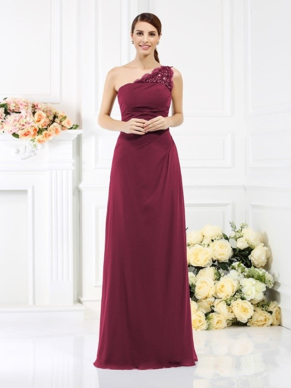 Classy Sleeveless One Shoulders Long Satin Bridesmaid Dresses