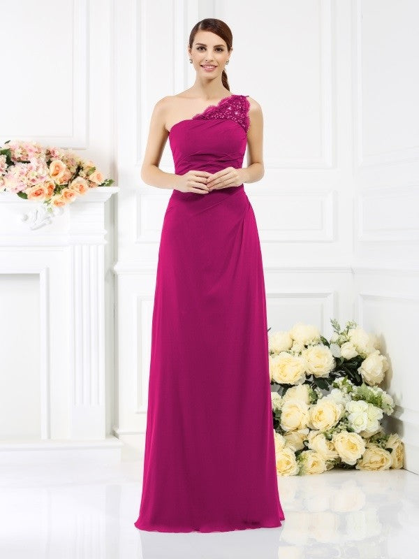 Classy Sleeveless One Shoulders Long Satin Bridesmaid Dresses