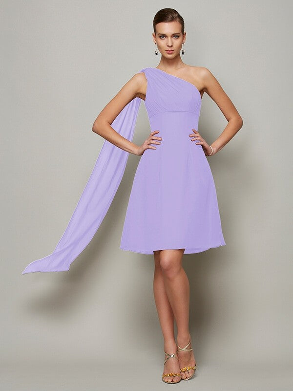 Classy Sleeveless One Shoulders Pleats Short Chiffon Bridesmaid Dresses