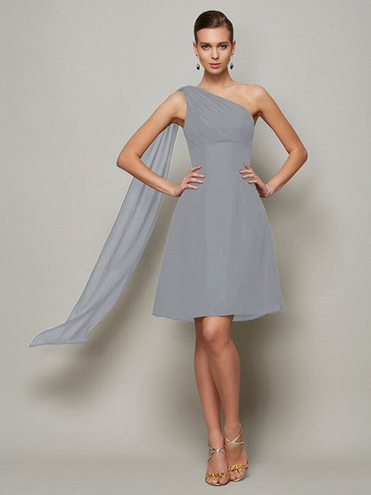 Classy Sleeveless One Shoulders Pleats Short Chiffon Bridesmaid Dresses