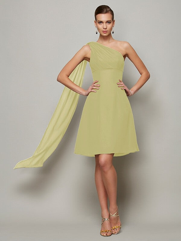 Classy Sleeveless One Shoulders Pleats Short Chiffon Bridesmaid Dresses