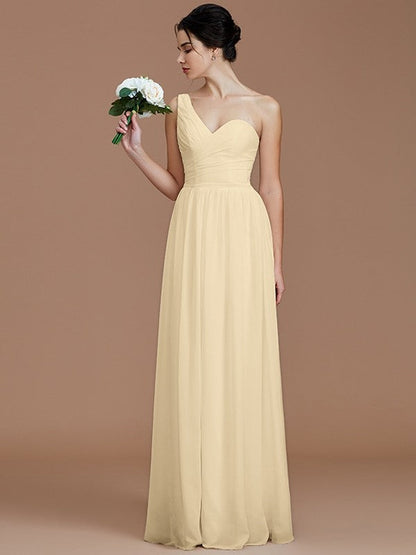 Classy Sleeveless One Shoulders Ruched Chiffon Bridesmaid Dresses