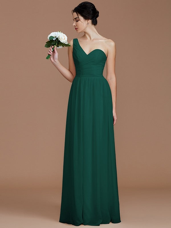 Classy Sleeveless One Shoulders Ruched Chiffon Bridesmaid Dresses