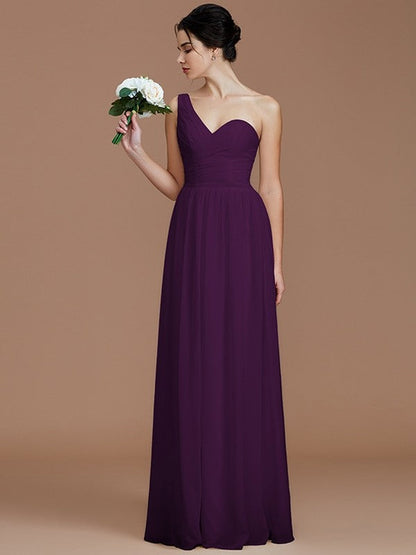 Classy Sleeveless One Shoulders Ruched Chiffon Bridesmaid Dresses