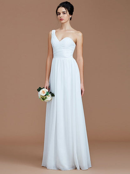 Classy Sleeveless One Shoulders Ruched Chiffon Bridesmaid Dresses