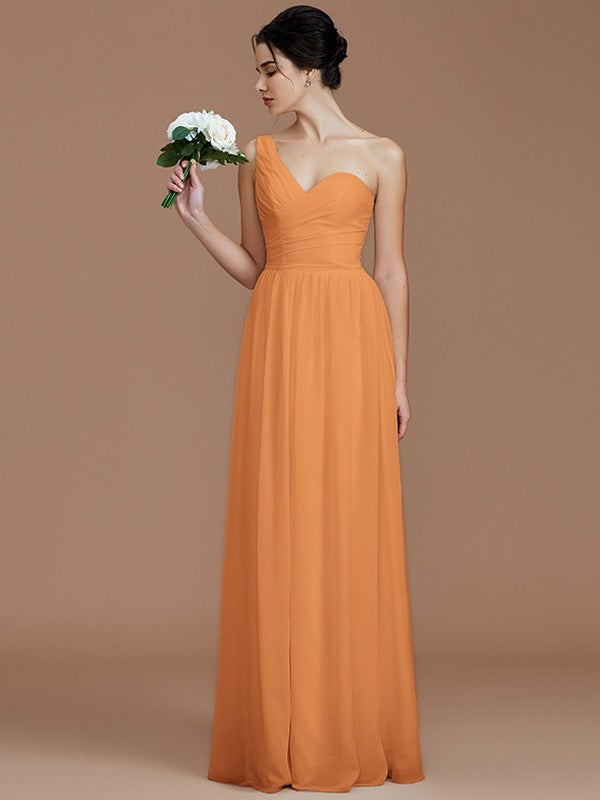 Classy Sleeveless One Shoulders Ruched Chiffon Bridesmaid Dresses