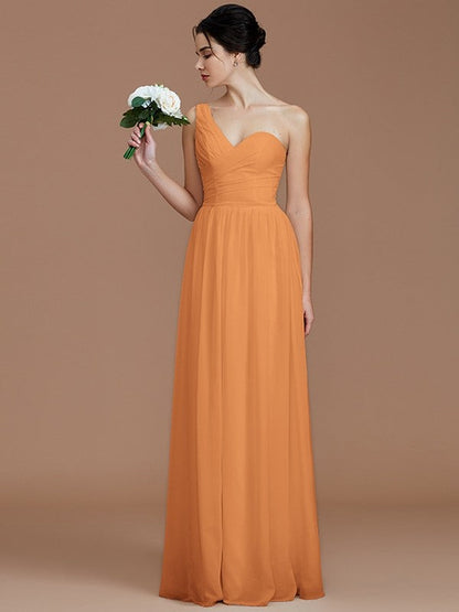 Classy Sleeveless One Shoulders Ruched Chiffon Bridesmaid Dresses