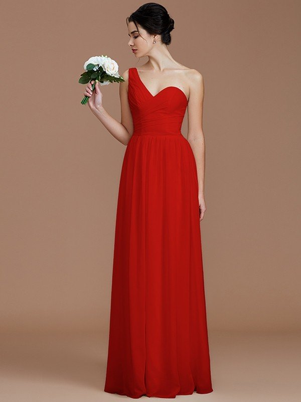 Classy Sleeveless One Shoulders Ruched Chiffon Bridesmaid Dresses