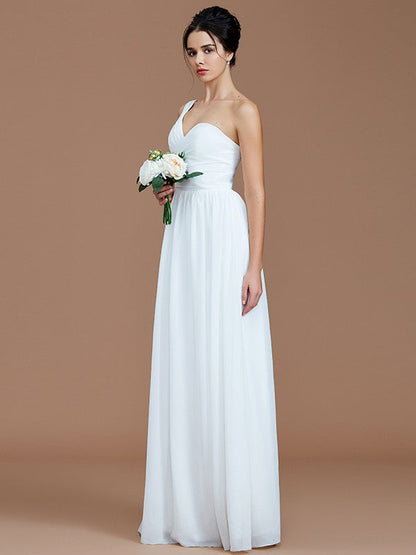 Classy Sleeveless One Shoulders Ruched Chiffon Bridesmaid Dresses