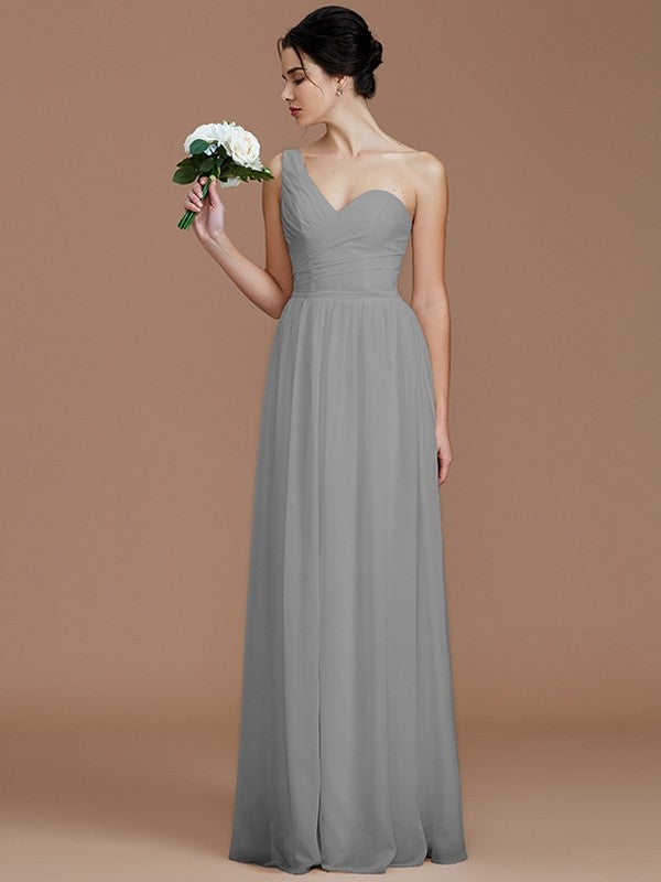 Classy Sleeveless One Shoulders Ruched Chiffon Bridesmaid Dresses