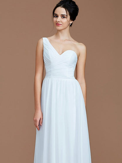 Classy Sleeveless One Shoulders Ruched Chiffon Bridesmaid Dresses