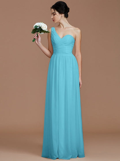 Classy Sleeveless One Shoulders Ruched Chiffon Bridesmaid Dresses