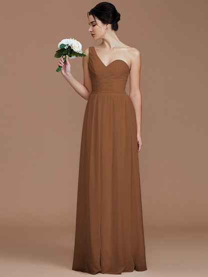 Classy Sleeveless One Shoulders Ruched Chiffon Bridesmaid Dresses